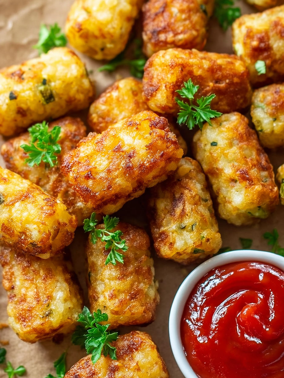 Golden tater tots on a plate.