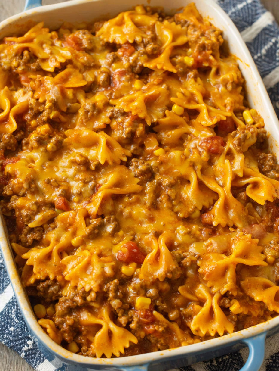 A casserole dish filled with a sloppy joe mixture.