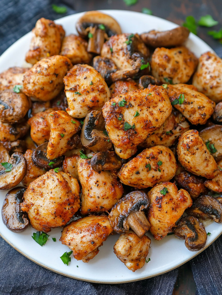 A plate of Cajun Chicken Mushroom Bites.