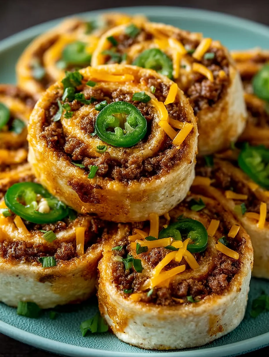 Cuban sausage pinwheels with cheese and jalapenos.