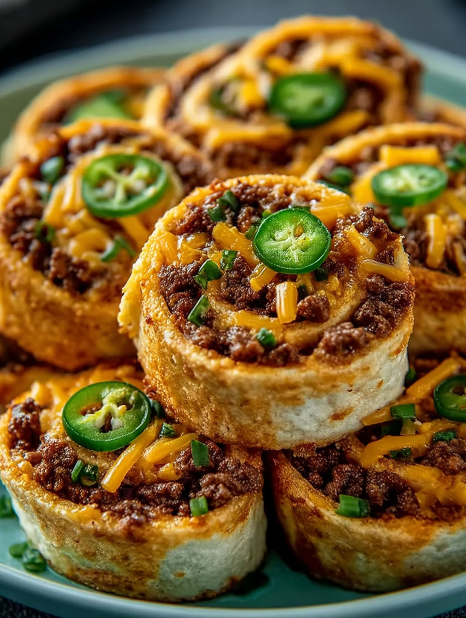 Cuban sausage pinwheels with cheese and jalapenos.