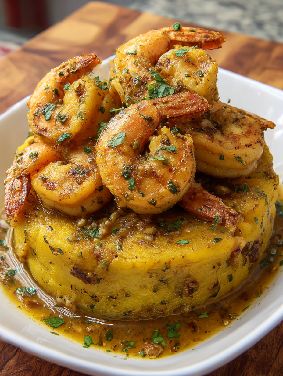 A plate of shrimp and rice.