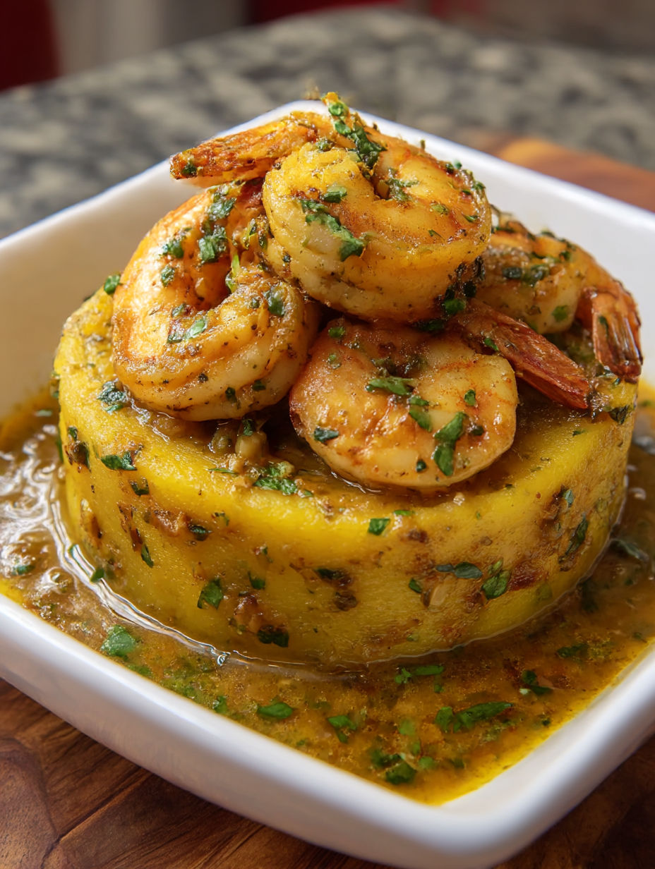 A plate of shrimp and a sauce.