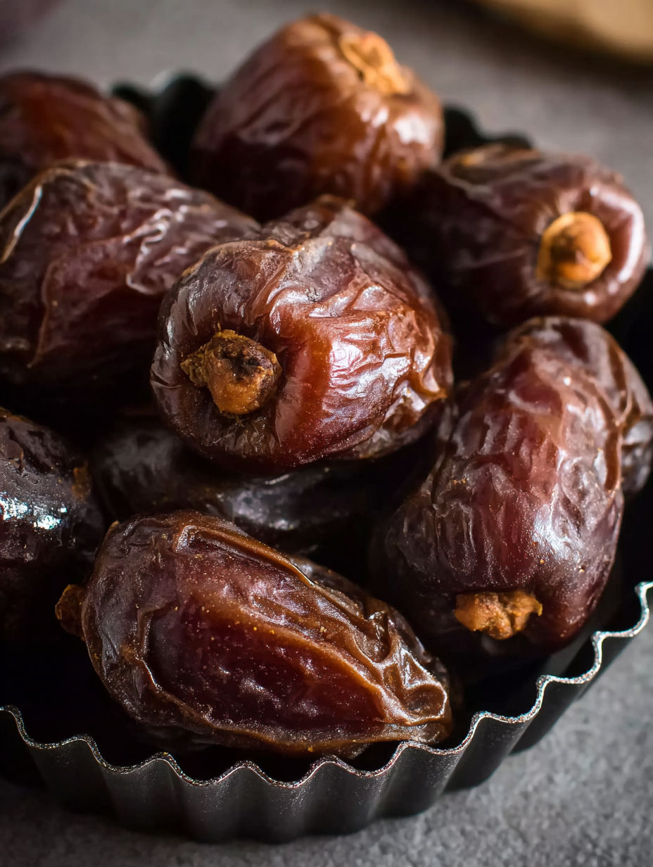 A bowl of chocolate covered dates.