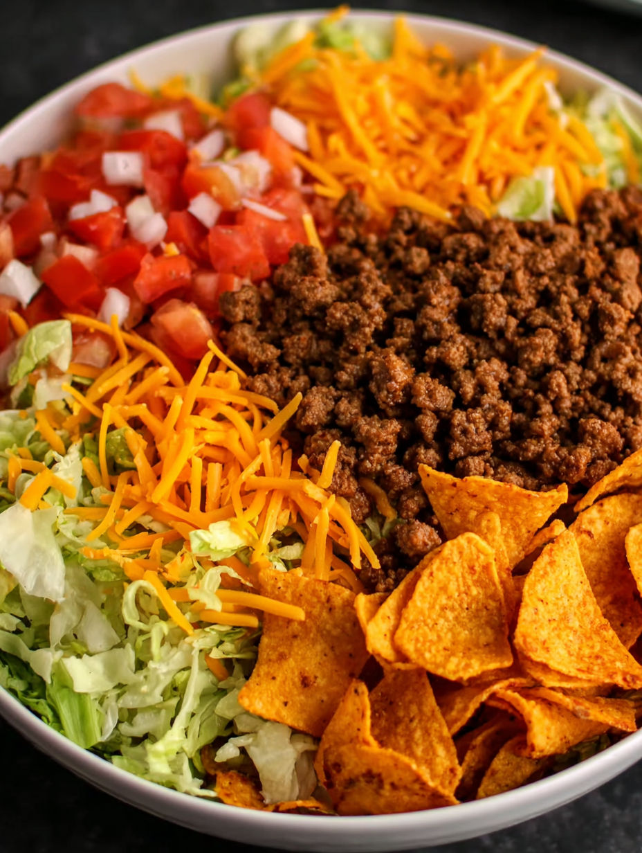 A bowl of Doritos Taco Salad.