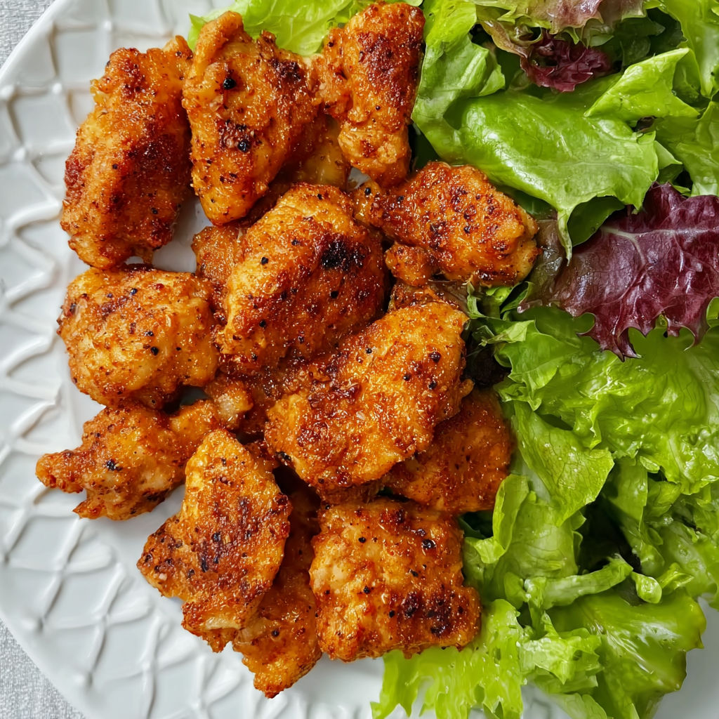 A plate of brown sugar mustard rubbed chicken bites.