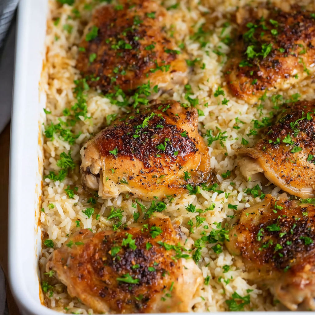 A baked chicken and rice casserole.