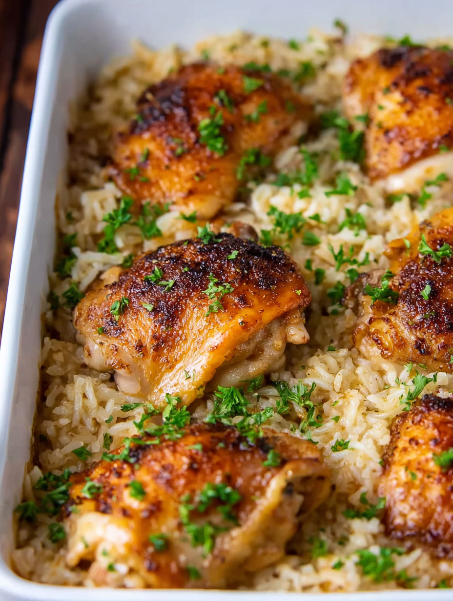 A baked chicken and rice casserole.