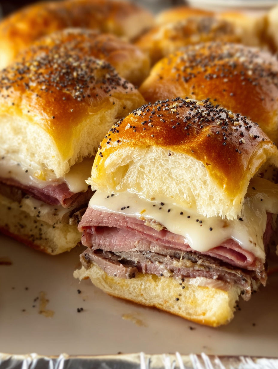 Roast beef sliders on Hawaiian rolls.