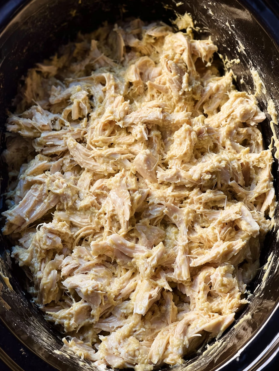 A bowl of shredded chicken.