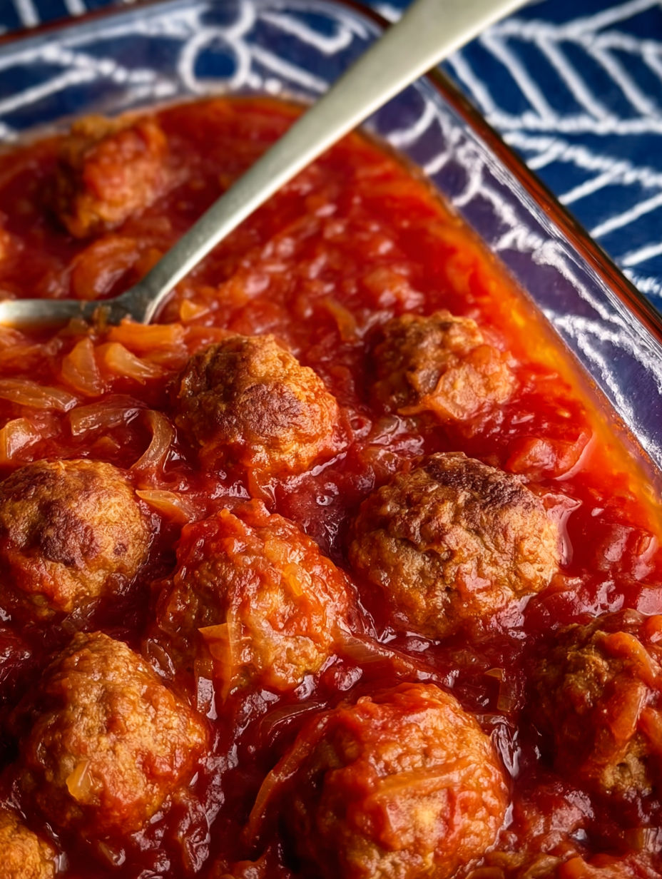 A plate of meatballs in a red sauce.