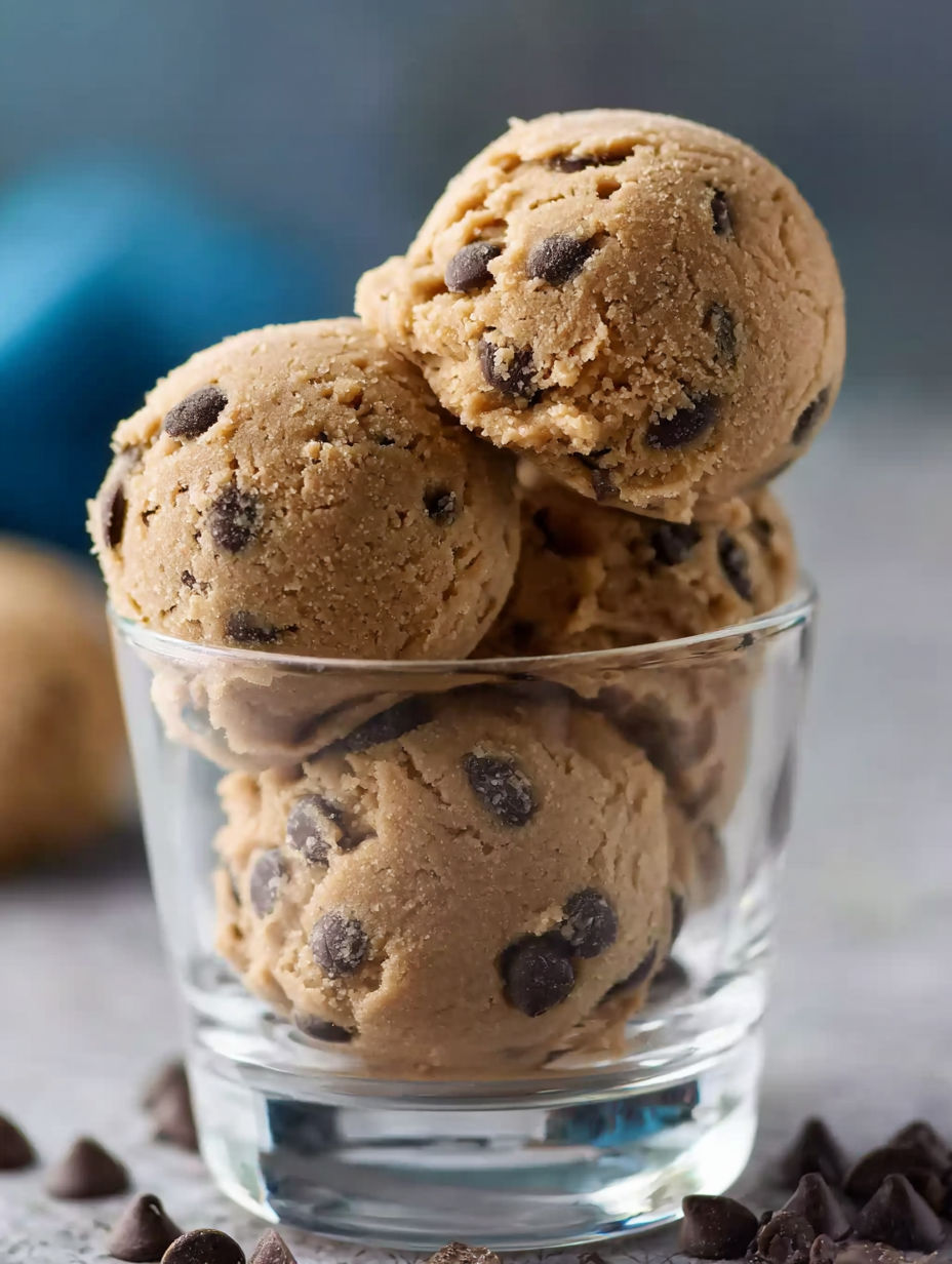 A glass bowl filled with chocolate chip cookies.
