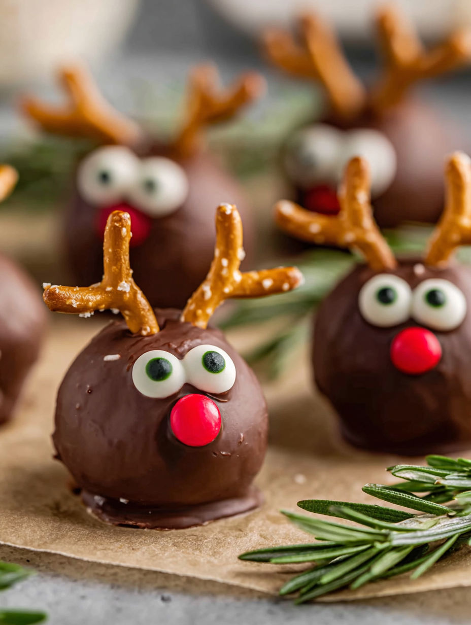 A plate of chocolate covered peanut butter balls with rice krispies.