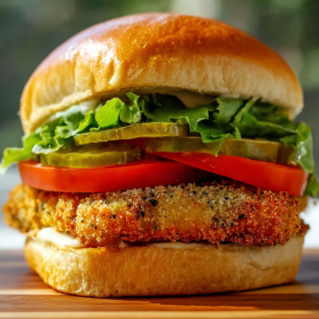 A crispy pickle-brined chicken sandwich.