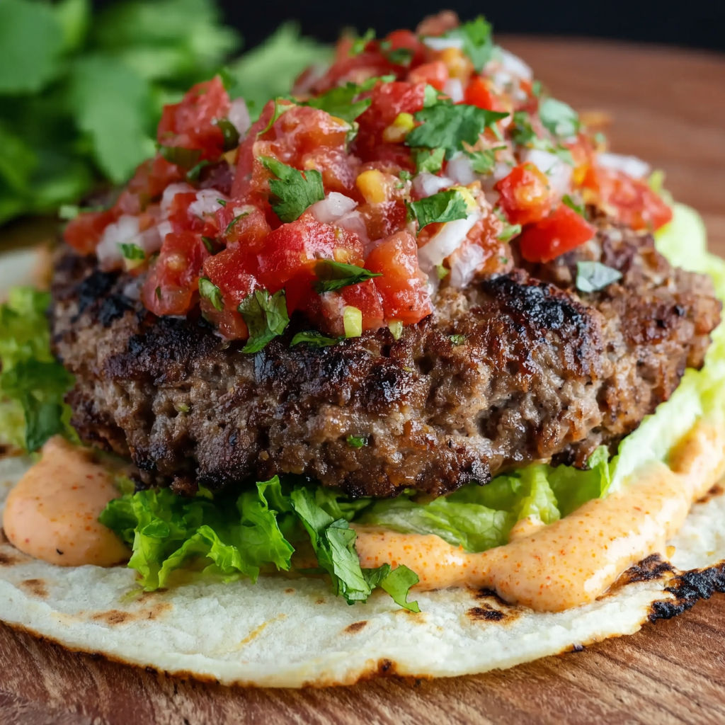 A quesadilla burger with tomatoes, lettuce, and cheese.