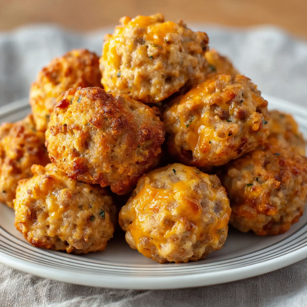 A plate of bisquick chicken sausage balls.