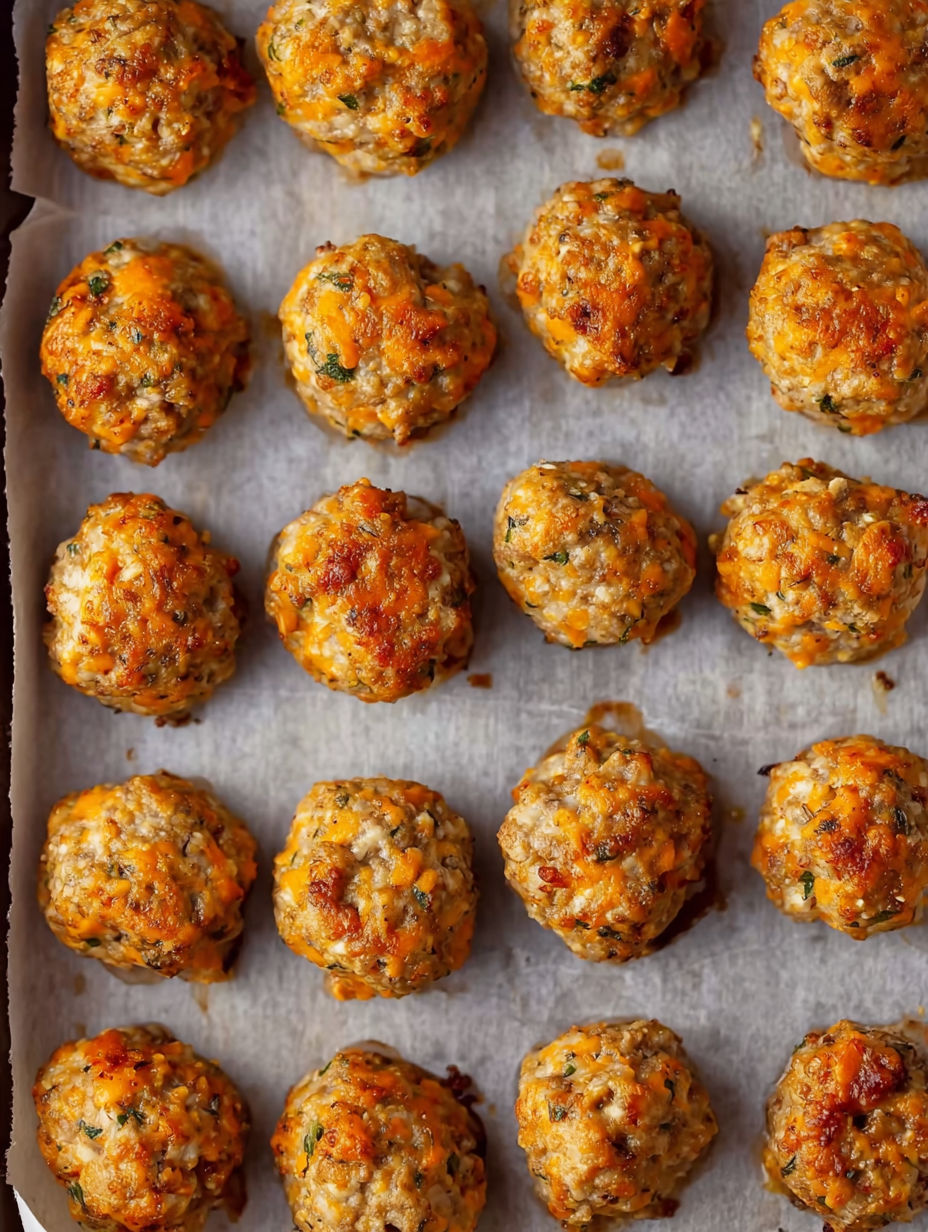A tray of Bisquick Chicken Sausage Balls.