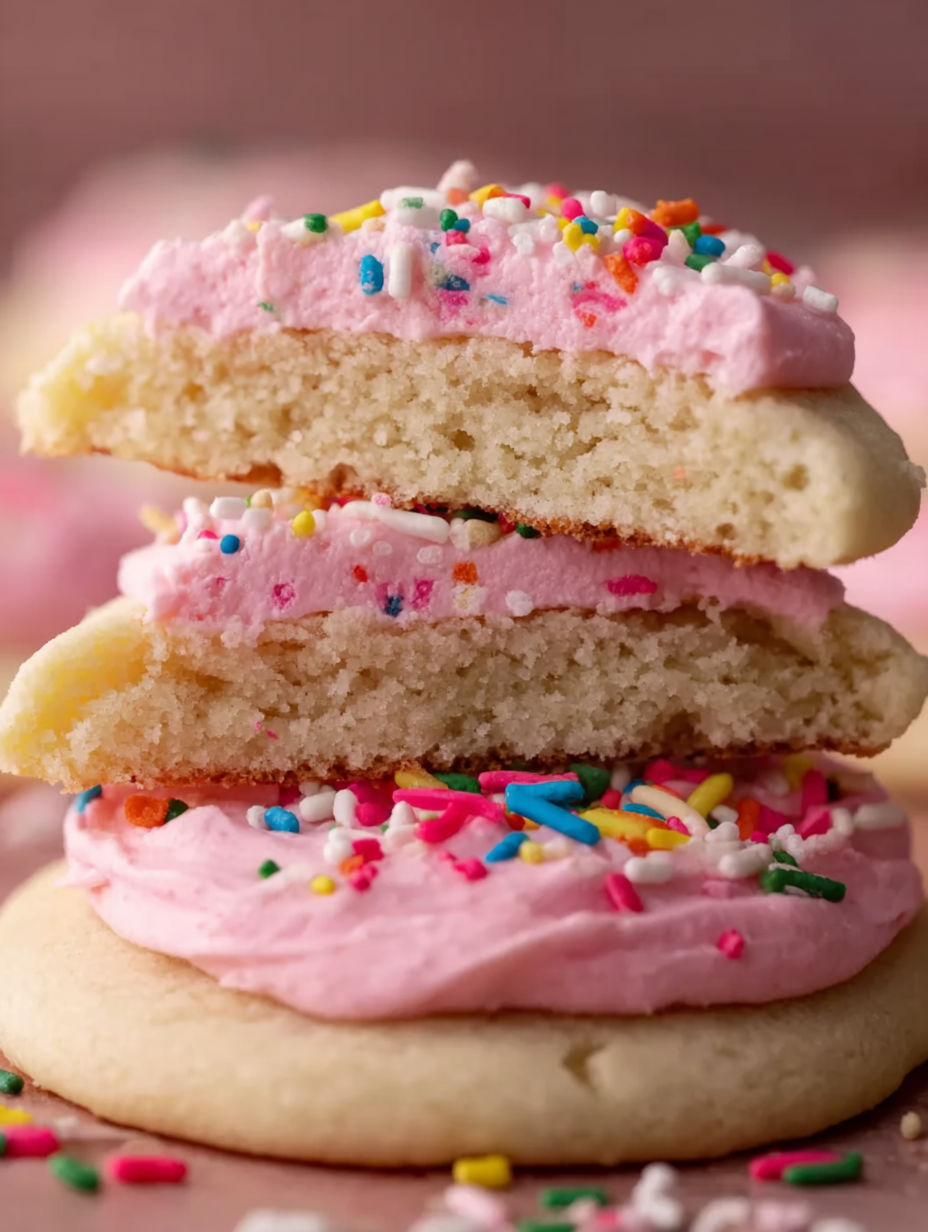 Three stacked sour cream sugar cookies.