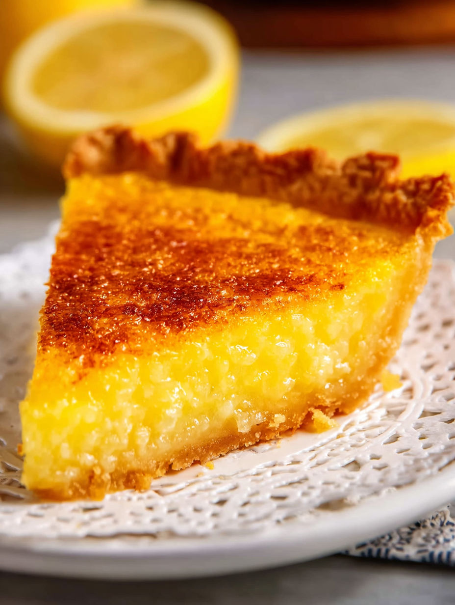 A slice of buttermilk pie on a white plate.