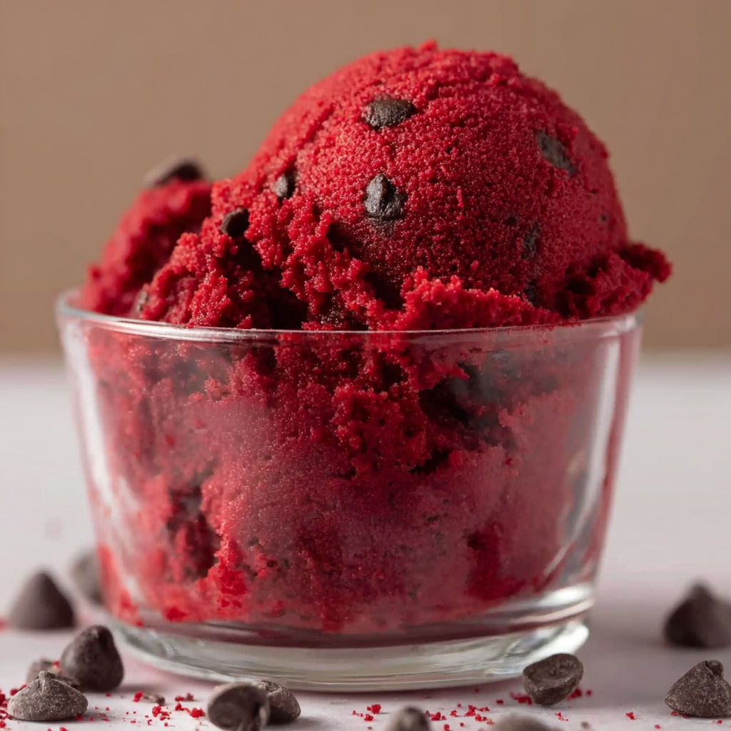 A bowl of red velvet ice cream.