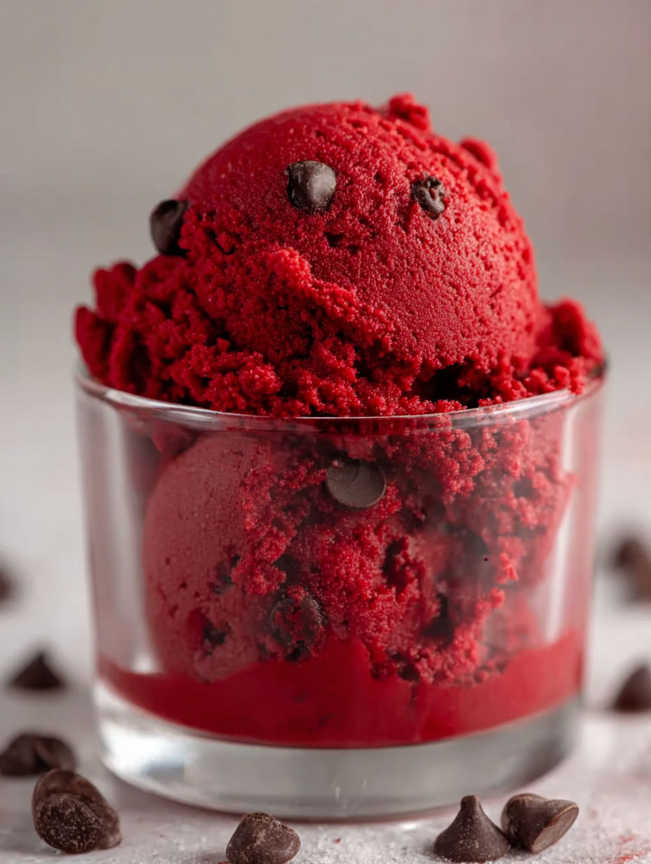 A glass of red velvet ice cream.
