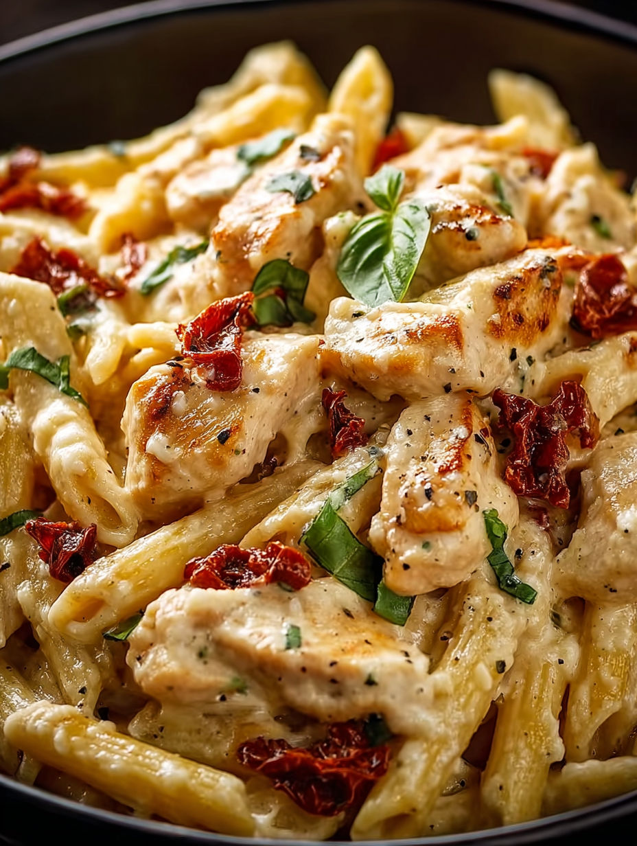 A delicious creamy chicken penne pasta dish.