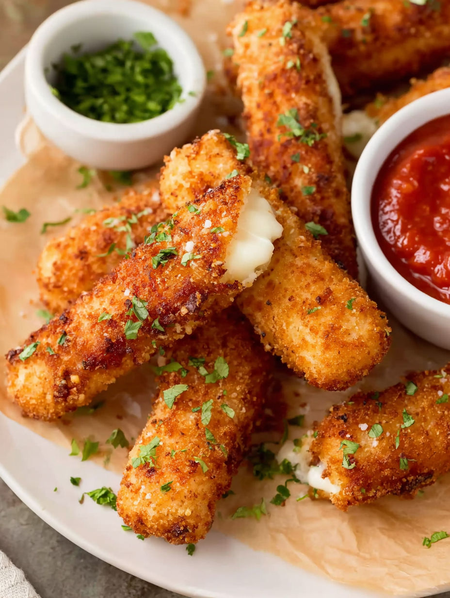 Mozzarella sticks in a bowl with a side of ketchup.