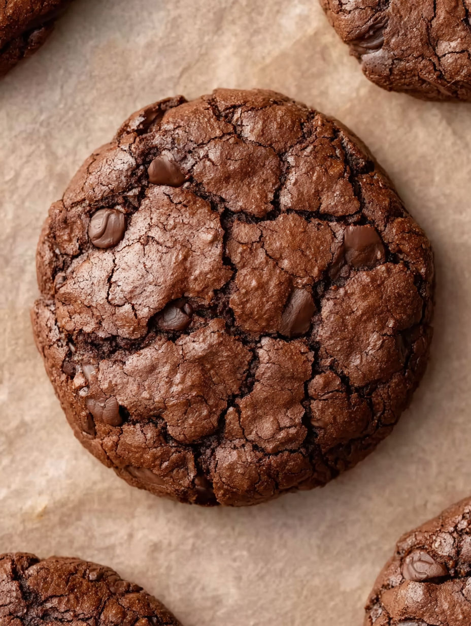 A close up of a chocolate brownie cookie.