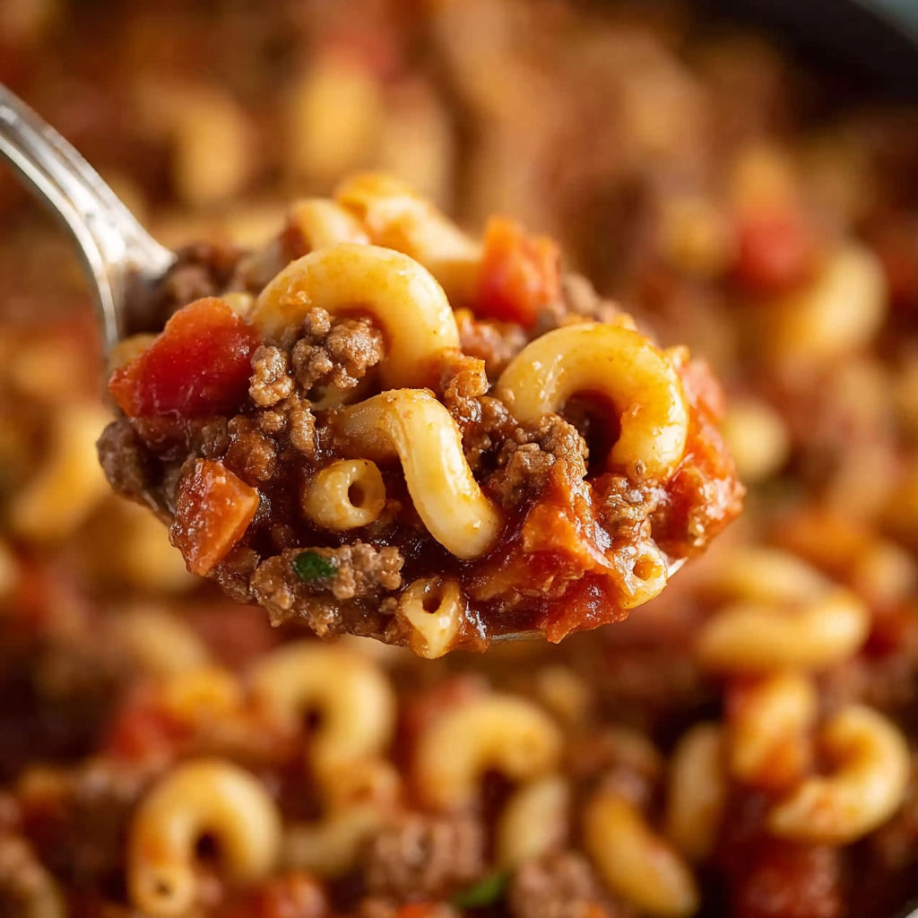 A spoonful of old fashioned goulash.