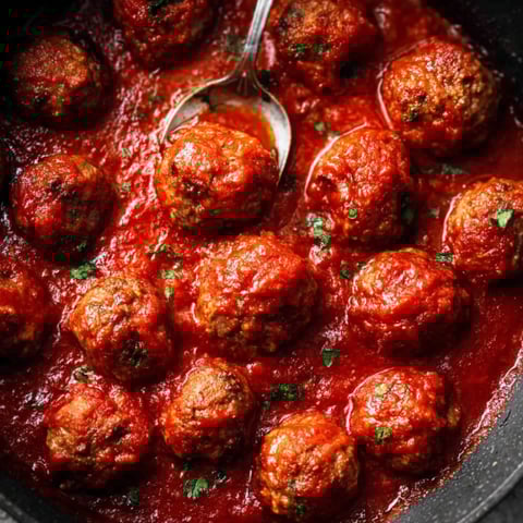 A bowl of meatballs in a red sauce.