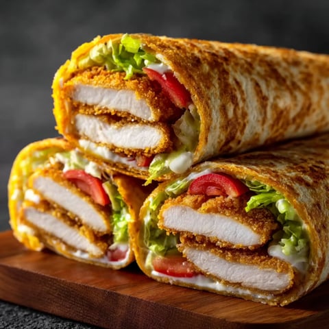 A crispy wrap with chicken, cheese and garlic.