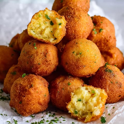A pile of homemade crispy hush puppies.
