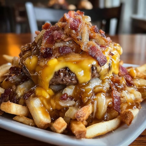 A plate of food with a cheeseburger and fries.