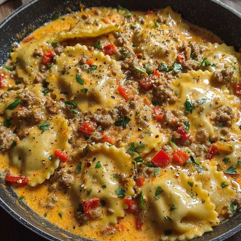 A bowl of Cajun Sausage Ravioli.
