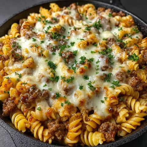 A close up of a cheese steak hamburger helper.