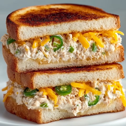 A stack of jalapeño cheddar tuna melts.