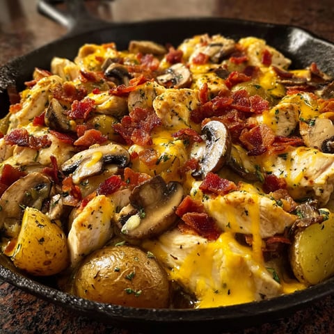 A pan of chicken and potatoes.