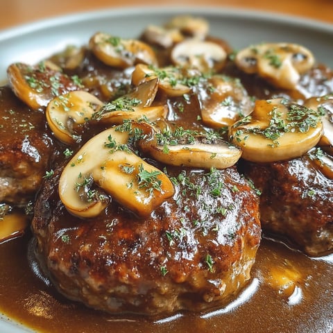 Hamburger steaks in brown gravy.