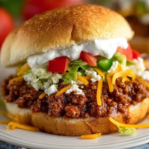 A sloppy joe sandwich with lettuce and tomato.