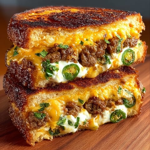 Two jalapeño popper patty melts on a wooden table.