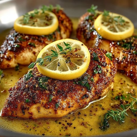 Lemon Pepper Chicken with lemon wedges on top.