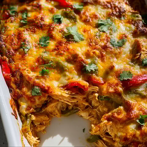 A dish of chicken fajitas casserole.