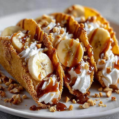 A plate of banana and caramel tacos.