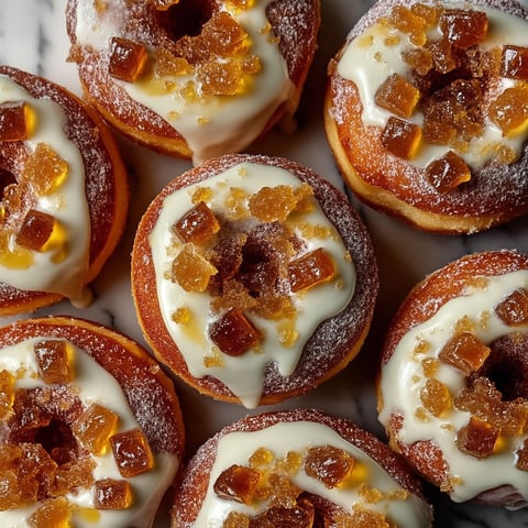 A group of donuts with a burnt honey glaze.