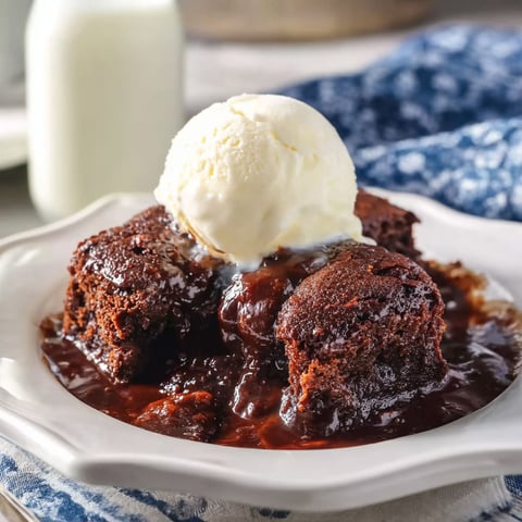 Chocolate cake with ice cream on top.