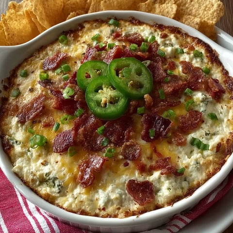 A creamy pizza dip with bacon and jalapenos.