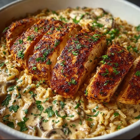 A bowl of creamy cajun chicken with rice.