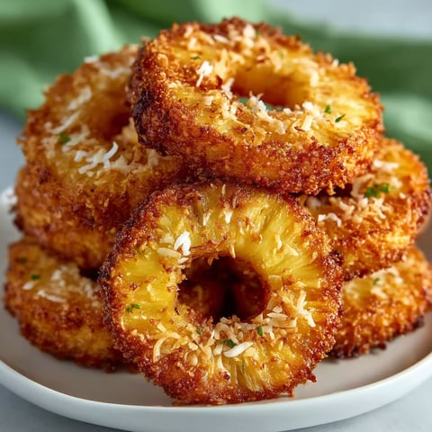 Fried pineapple rings on a plate.