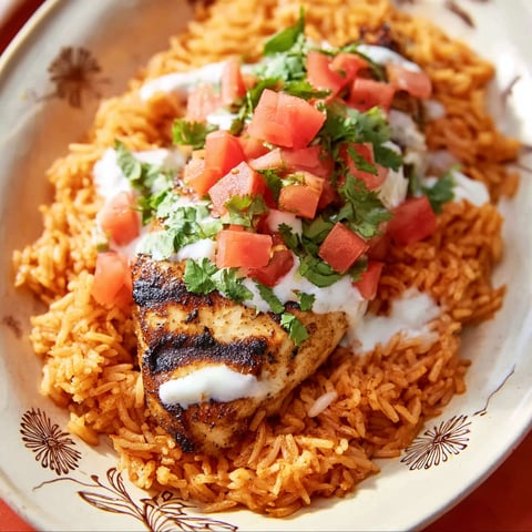 Grilled Pollo Loco with rice and tomatoes.