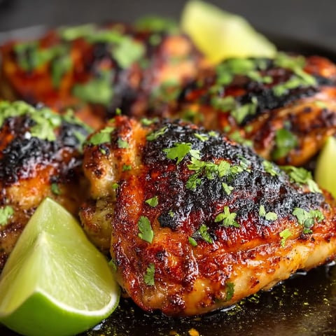 A plate of chicken with cilantro and lime.